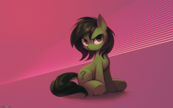 Size: 1920x1200 | Tagged: safe, artist:darkdoomer, imported from derpibooru, oc, oc only, oc:filly anon, earth pony, pony, 4k, digital art, female, filly, foal, grumpy, laser, looking at you, magenta, neon, question mark, retrowave, simple background, sitting, solo, wallpaper