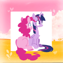 Size: 1238x1231 | Tagged: safe, artist:koidial, imported from derpibooru, pinkie pie, twilight sparkle, alicorn, earth pony, pony, ><, animated, behaving like a cat, blushing, bunting, chest fluff, cute, duo, duo female, eyes closed, female, folded wings, gif, heart, horn, lesbian, mare, nuzzling, shipping, sitting, smiling, tail, tail wag, twilight sparkle (alicorn), twinkie, wings