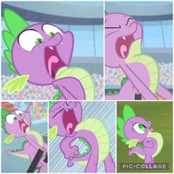 Size: 1800x1800 | Tagged: safe, edit, edited screencap, imported from derpibooru, screencap, spike, dragon, equestria games (episode), season 4, collage, inhaling, puffed chest, solo, watermark
