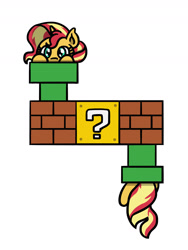 Size: 1350x1800 | Tagged: safe, artist:flutterluv, imported from derpibooru, sunset shimmer, pony, unicorn, ? block, horn, peeking, pipe (plumbing), ponified animal video, simple background, solo, super mario bros., warp pipe, white background