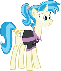 Size: 900x1037 | Tagged: safe, artist:chir-miru, imported from derpibooru, allie way, pony, unicorn, female, horn, mare, polo shirt, ponytail, simple background, solo, transparent background, vector