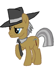 Size: 374x483 | Tagged: safe, artist:qjosh, imported from derpibooru, igneous rock pie, earth pony, pony, character to character, female to male, hat, male, necktie, rule 63, simple background, solo, transformation, transformation sequence, transgender transformation, white background