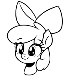 Size: 810x916 | Tagged: safe, artist:wenni, imported from derpibooru, apple bloom, earth pony, pony, bust, female, filly, foal, lineart, portrait, simple background, smiling, solo, white background