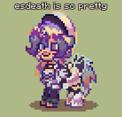 Size: 546x525 | Tagged: safe, imported from derpibooru, screencap, pony, pony town, akame ga kill!, digital art, esdeath, hat, pixel art, ponified, ribbon, solo