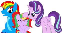Size: 2595x1407 | Tagged: safe, artist:shieldwingarmorofgod, imported from derpibooru, starlight glimmer, oc, oc:shield wing, oc:starling shield, alicorn, pony, alicornifed, alicornified, canon x oc, couple, daughter, female, filly, foal, race swap, simple background, starlicorn, transparent background, trio, xk-class end-of-the-world scenario