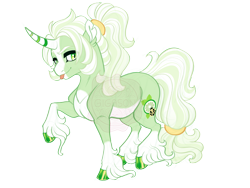Size: 4000x3000 | Tagged: safe, artist:gigason, imported from derpibooru, oc, oc only, oc:latifolia lime, pony, unicorn, >:p, blaze (coat marking), cloven hooves, coat markings, colored hooves, colored horn, colored pinnae, curved horn, facial markings, gradient hooves, green eyes, hoof fluff, hoof polish, horn, lidded eyes, long feather, long fetlocks, male, obtrusive watermark, offspring, pale belly, parent:crackle cosette, parent:oc:voltage, parents:canon x oc, ponytail, raised hoof, shiny hooves, simple background, socks (coat markings), solo, stallion, striped horn, tongue out, torn ear, transparent background, unicorn oc, watermark