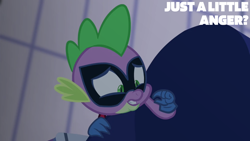 Size: 2000x1125 | Tagged: safe, edit, edited screencap, editor:quoterific, imported from derpibooru, screencap, humdrum, spike, power ponies (episode), power ponies, solo