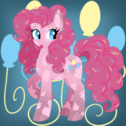 Size: 2000x2000 | Tagged: safe, artist:c0depink, imported from derpibooru, pinkie pie, earth pony, cutie mark, cutie mark background, female, gradient background, redesign, solo, tongue out