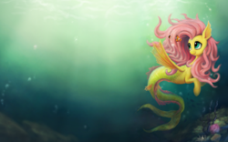 Size: 1680x1050 | Tagged: safe, artist:br0ny, imported from derpibooru, fluttershy, fish, hippocampus, merpony, pegasus, seapony (g4), bubble, clownfish, coral, crepuscular rays, digital art, dorsal fin, female, fin, fin wings, fins, fish tail, floppy ears, flowing mane, flowing tail, green eyes, mare, ocean, pink mane, scales, seaponified, seapony fluttershy, seaweed, smiling, solo, species swap, spread wings, sunlight, tail, underwater, wallpaper, water, watershy, wings