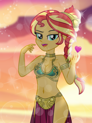 Size: 750x1000 | Tagged: safe, artist:emeraldblast63, imported from derpibooru, sunset shimmer, equestria girls, bare shoulders, belly button, breasts, cleavage, female, may the fourth be with you, slave leia outfit, sleeveless, solo, star wars, stupid sexy sunset shimmer