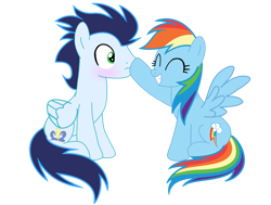 Size: 2961x2239 | Tagged: safe, imported from derpibooru, rainbow dash, soarin', pegasus, pony, blushing, boop, female, male, mare, noseboop, shipping, simple background, soarindash, stallion, straight, transparent background