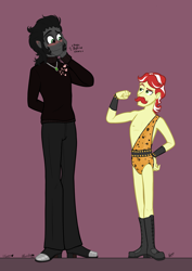 Size: 2805x3953 | Tagged: safe, artist:razzy, imported from derpibooru, flam, king sombra, human, equestria girls, clothes, costume, crack shipping, duo, duo male, equestria girls-ified, facial hair, flambra, gay, heart, heart eyes, height difference, male, moustache, shipping, wingding eyes
