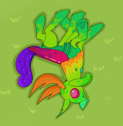 Size: 862x878 | Tagged: safe, artist:the---robbie72, imported from derpibooru, thorax, changedling, changeling, school daze, king thorax, lying down, male, on side, overhead view, scene interpretation, scrunchy face, solo, underhoof