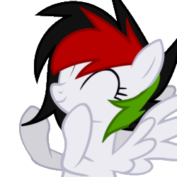 Size: 770x770 | Tagged: safe, artist:kruvvv, imported from derpibooru, oc, oc only, oc:kruv, pegasus, pony, animated, clapping, clapping ponies, cute, eyes closed, gif, multicolored hair, multicolored mane, ocbetes, short mane, simple background, smiling, solo, spread wings, transparent background, wings