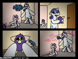 Size: 2160x1620 | Tagged: safe, artist:felixmcfurry, imported from derpibooru, rarity, sweetie belle, pony, unicorn, bipedal, chest fluff, comic, duo, female, filly, foal, furbies being furbies, furby, horn, humor, mare