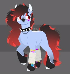 Size: 2049x2160 | Tagged: safe, artist:jjsh, imported from derpibooru, oc, oc only, earth pony, pony, bandage, choker, collar, cute, cute face, female, fluffy mane, gradient mane, looking away, mare, smiling, solo, sticker, tail