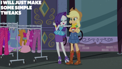 Size: 2000x1125 | Tagged: safe, edit, edited screencap, editor:quoterific, imported from derpibooru, screencap, applejack, rarity, equestria girls, street chic, spoiler:eqg series (season 2), duo, duo female, female, my little pony equestria girls: better together