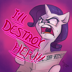 Size: 1200x1200 | Tagged: safe, artist:bronyseph, artist:papdapossum, imported from derpibooru, rarity, pony, unicorn, ponyville confidential, angry, female, horn, i'll destroy her, mare, newspaper, open mouth, reaction image, scene interpretation, solo