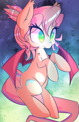 Size: 3850x5950 | Tagged: safe, artist:kawaiipony2, imported from derpibooru, oc, oc only, oc:sweet skies, bat pony, pony, absurd resolution, bat ponified, bat wings, colored pupils, commission, cute, fangs, female, mare, ocbetes, race swap, smiling, solo, spread wings, wings