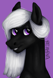 Size: 2014x2979 | Tagged: safe, artist:reamina, imported from derpibooru, oc, oc only, oc:dusty tome, pony, bust, female, mare, portrait, purple background, simple background, solo