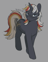 Size: 653x843 | Tagged: safe, artist:skorpionegrass, imported from derpibooru, oc, oc only, oc:velvet remedy, pony, unicorn, fallout equestria, gray background, horn, simple background, solo
