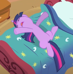 Size: 458x461 | Tagged: safe, imported from derpibooru, screencap, twilight sparkle, pony, unicorn, lesson zero, season 2, bed, belly, cropped, cute, golden oaks library, lying down, on back, solo, twiabetes, unicorn twilight