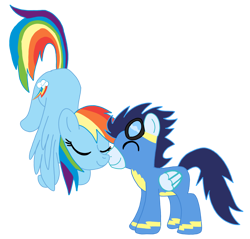 Size: 2346x2239 | Tagged: artist needed, safe, imported from derpibooru, rainbow dash, soarin', pegasus, pony, desktop ponies, duo, duo male and female, female, male, mare, nuzzling, pixel art, shipping, simple background, soarindash, sprite, stallion, straight, transparent background