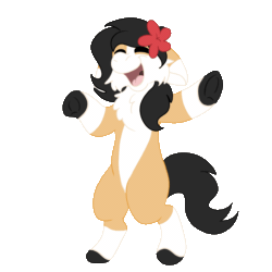 Size: 2000x2000 | Tagged: safe, artist:euspuche, imported from derpibooru, oc, oc only, oc:liliya krasnyy, earth pony, animated, bipedal, chest fluff, dancing, eyes closed, female, flower, flower in hair, gif, no one's around to help, open mouth, smiling, solo