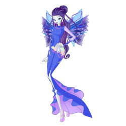 Size: 2780x2780 | Tagged: safe, artist:machakar52, imported from derpibooru, rarity, fairy, human, equestria girls, alternate hairstyle, clothes, colored wings, crossover, cutie mark on human, ear piercing, earring, fairy wings, fairyized, flower, hand on hip, high heels, jewelry, looking at you, multicolored wings, necklace, onyrix, piercing, purple wings, shoes, simple background, smiling, smiling at you, sparkly wings, transparent background, wings, winx, winx club, winxified, world of winx