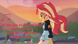 Size: 1100x618 | Tagged: safe, artist:ktd1993, edit, edited screencap, imported from derpibooru, screencap, sunset shimmer, equestria girls, my past is not today, hamilton, lin-manuel miranda, solo