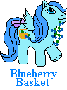 Size: 95x127 | Tagged: safe, artist:xentra54, imported from derpibooru, blueberry baskets, pegasus, pony, animated, baby, baby pony, base used, black outlines, blueberry, bow, digital art, female, filly, flying, foal, food, g1, gif, looking up, name, pixel art, simple background, smiling, solo, tail, tail bow, text, white background