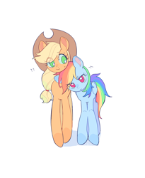 Size: 1622x1976 | Tagged: safe, artist:zss331, imported from derpibooru, applejack, rainbow dash, earth pony, pegasus, pony, duo, duo female, female, mare, question mark, simple background, smiling, white background
