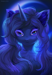Size: 900x1288 | Tagged: safe, artist:margony, imported from derpibooru, princess luna, alicorn, pony, bust, ear fluff, female, looking at you, mare, portrait, solo