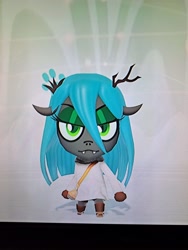 Size: 3468x4624 | Tagged: safe, artist:notsafeforsanity, imported from derpibooru, queen chrysalis, anthro, changeling, changeling queen, female, mii, miitopia, photo, picture of a screen, short, solo