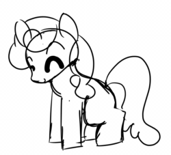 Size: 550x500 | Tagged: safe, artist:allhallowsboon, imported from derpibooru, earth pony, pony, ^^, animated, blank flank, dancing, eyes closed, female, gif, happy, mare, monochrome, rough sketch, simple animation, simple background, sketch, solo, twerking, white background