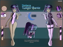 Size: 2500x1875 | Tagged: safe, artist:devillustart, imported from derpibooru, twilight sparkle, oc, oc:twilight sparkle(prisoners of the moon), human, equestria girls, clothes, fireheart76's latex suit design, gloves, humanized, latex, latex boots, latex gloves, latex suit, prisoners of the moon, reference sheet, rubber, rubber suit