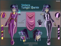 Size: 2500x1875 | Tagged: safe, artist:devillustart, imported from derpibooru, twilight sparkle, oc, oc:twilight sparkle(prisoners of the moon), human, equestria girls, clothes, fireheart76's latex suit design, gloves, humanized, latex, latex boots, latex gloves, latex suit, prisoners of the moon, reference sheet, rubber, rubber suit