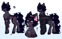Size: 2560x1594 | Tagged: safe, artist:xiningtoxin, imported from derpibooru, oc, oc only, pony, chest fluff, concave belly, fluffy, gradient background, headphones, reference sheet, solo, thin, tongue out