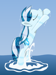 Size: 1875x2500 | Tagged: safe, artist:the_mpc, imported from derpibooru, oc, oc only, oc:serene dive, earth pony, pony, art trade, female, happy, mare, ocean, sea foam, sky, soaked, solo, splash, swimming, water, wet, wet mane