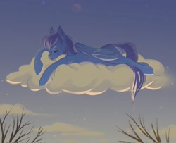 Size: 2048x1664 | Tagged: safe, artist:hichieca, imported from derpibooru, oc, oc only, pegasus, pony, cloud, on a cloud, pegasus oc, sleeping, sleeping on a cloud, solo, wings
