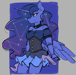 Size: 827x825 | Tagged: safe, artist:aurorafang, imported from derpibooru, princess luna, alicorn, anthro, constellation hair, female, solo
