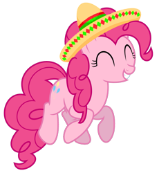 Size: 2489x2711 | Tagged: safe, artist:lizzmcclin, imported from derpibooru, pinkie pie, earth pony, pony, ^^, cinco de mayo, eyes closed, female, hat, mare, simple background, smiling, solo, sombrero, transparent background, vector