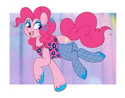 Size: 1055x821 | Tagged: safe, artist:lulubell, imported from derpibooru, pinkie pie, earth pony, pony, clothes, eyeshadow, female, fishnet clothing, fishnets, makeup, mare, piercing, socks, solo, stockings, thigh highs