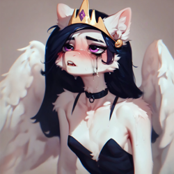 Size: 4096x4096 | Tagged: safe, imported from derpibooru, oc, oc only, anthro, pegasus, ai content, ai generated, breasts, choker, crying, delicious flat chest, female, generator:pony diffusion v6 xl, generator:stable diffusion, gothic, jewelry, makeup, mare, prompter:sundear, seductive, solo, spread wings, tiara, wings