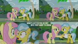 Size: 2000x1125 | Tagged: safe, edit, edited screencap, editor:quoterific, imported from derpibooru, screencap, angel bunny, doctor fauna, fluttershy, earth pony, pegasus, pony, she talks to angel, body swap, comic, duo, duo female, female, palm tree, screencap comic, sweet feather sanctuary, tree