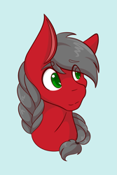 Size: 1365x2048 | Tagged: safe, artist:mscolorsplash, imported from derpibooru, oc, oc only, pony, bust, disembodied head, eye clipping through hair, eyebrows, eyebrows visible through hair, light blue background, looking offscreen, male, simple background, solo, stallion