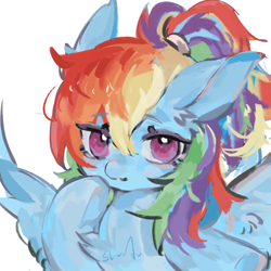 Size: 2048x2048 | Tagged: safe, artist:琼觞觞, imported from derpibooru, rainbow dash, pegasus, pony, bust, female, mare, portrait, simple background, solo, white background