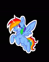 Size: 1620x2048 | Tagged: safe, artist:skylinepony_, imported from derpibooru, rainbow dash, pegasus, pony, badge, black background, female, mare, one eye closed, open mouth, open smile, outline, simple background, smiling, solo, white outline, wink