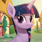 Size: 1024x1024 | Tagged: safe, imported from ponybooru, twilight sparkle, female, looking at you, mare, ponyville, smiling, smiling at you, solo, solo female