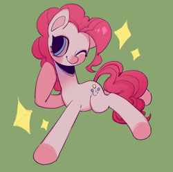 Size: 2037x2024 | Tagged: safe, artist:nimingxiwang168, imported from derpibooru, pinkie pie, earth pony, pony, female, green background, mare, one eye closed, simple background, solo, sparkles, wink